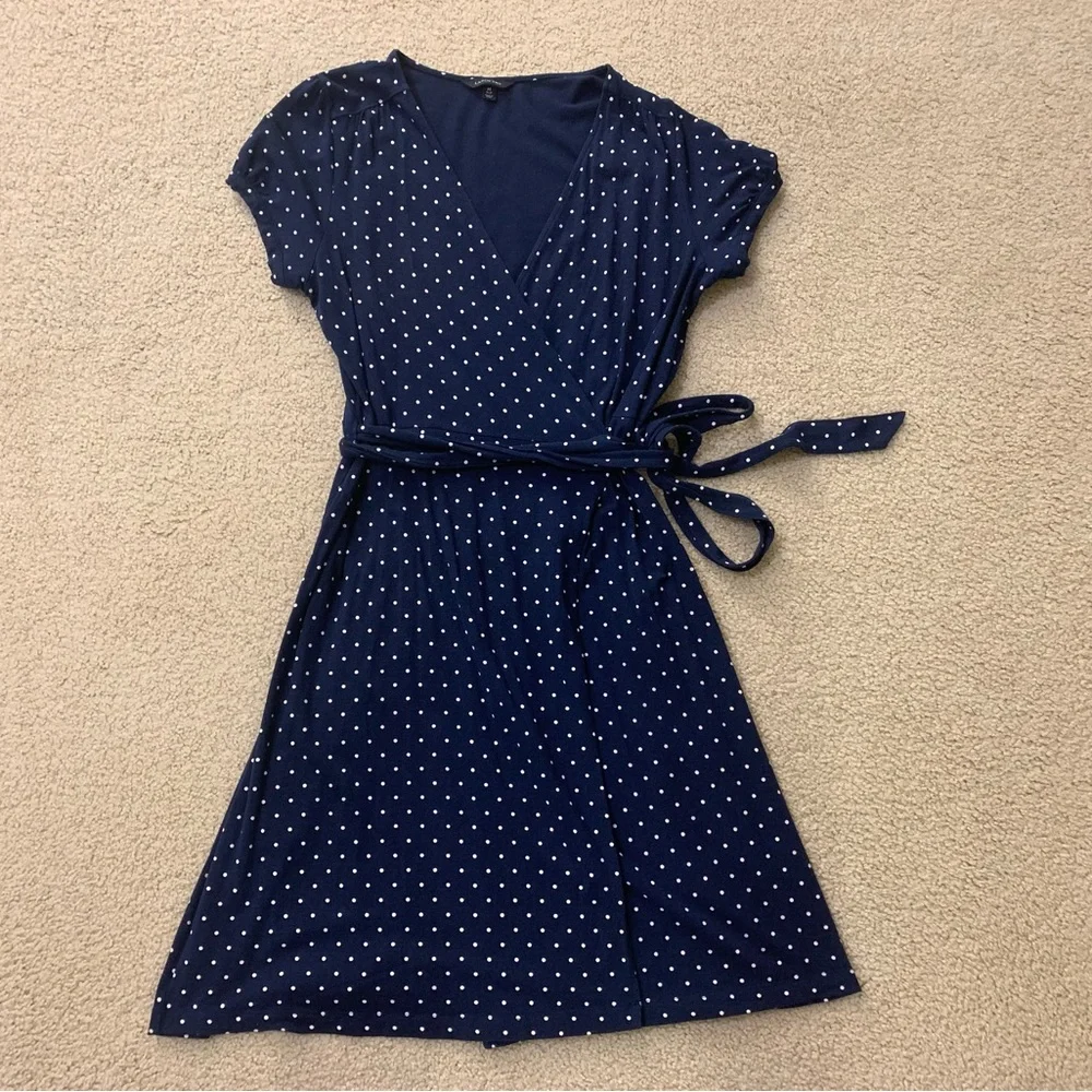 Lands' End Polka Dot Navy Wrap Dress - Picture 9 of 9